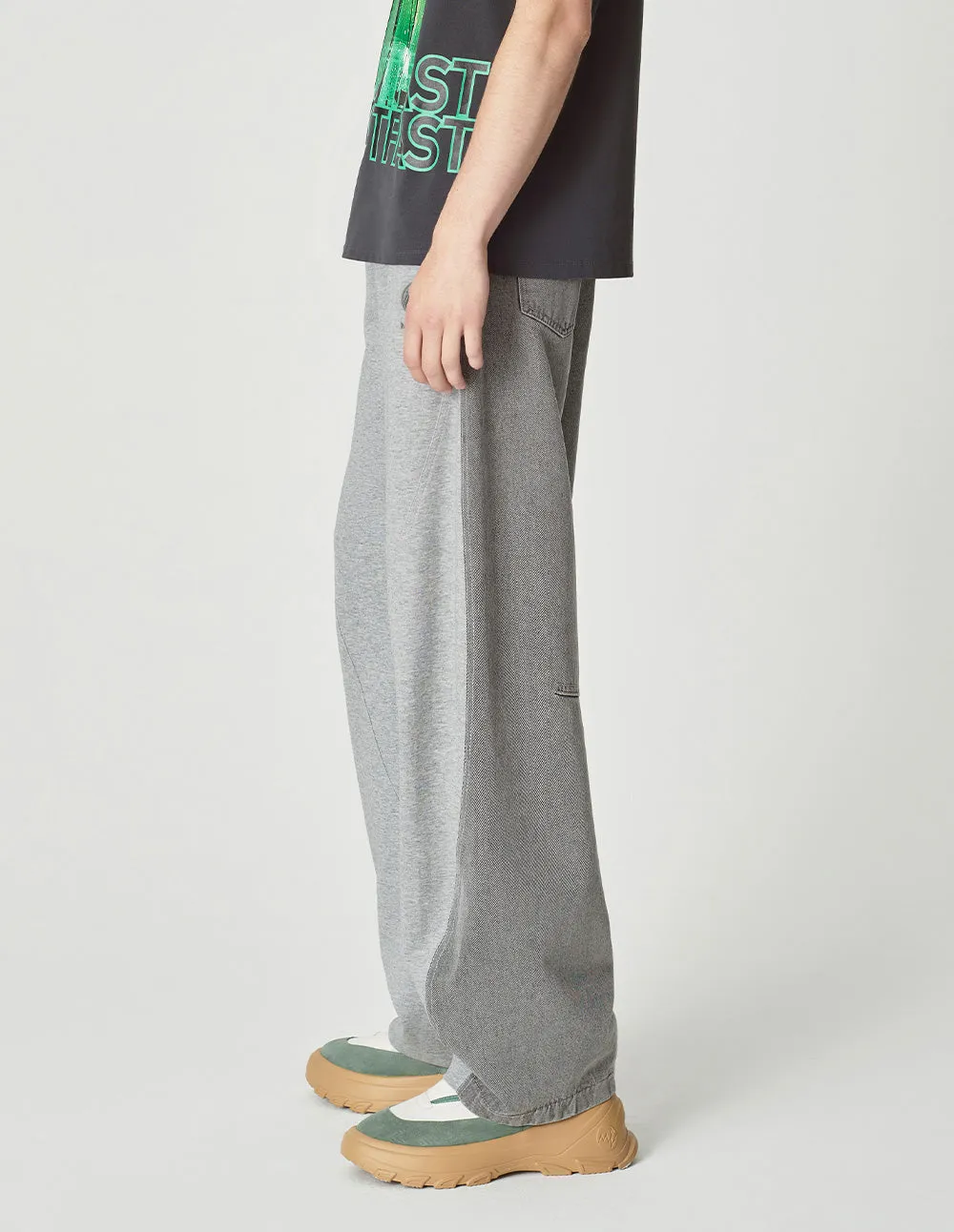 Couple Style Gray Patchwork Denim Casual Pants