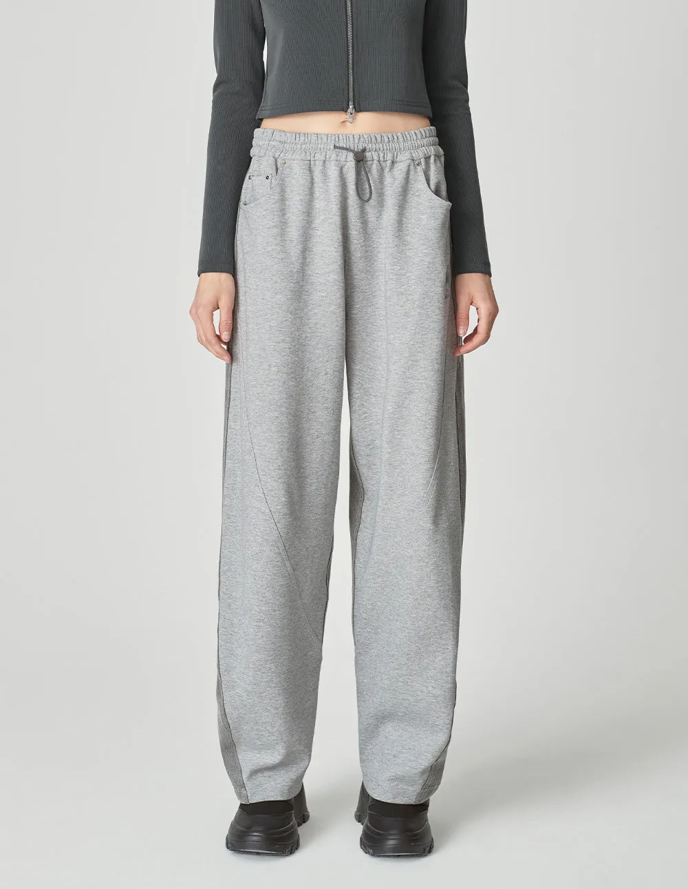 Couple Style Gray Patchwork Denim Casual Pants
