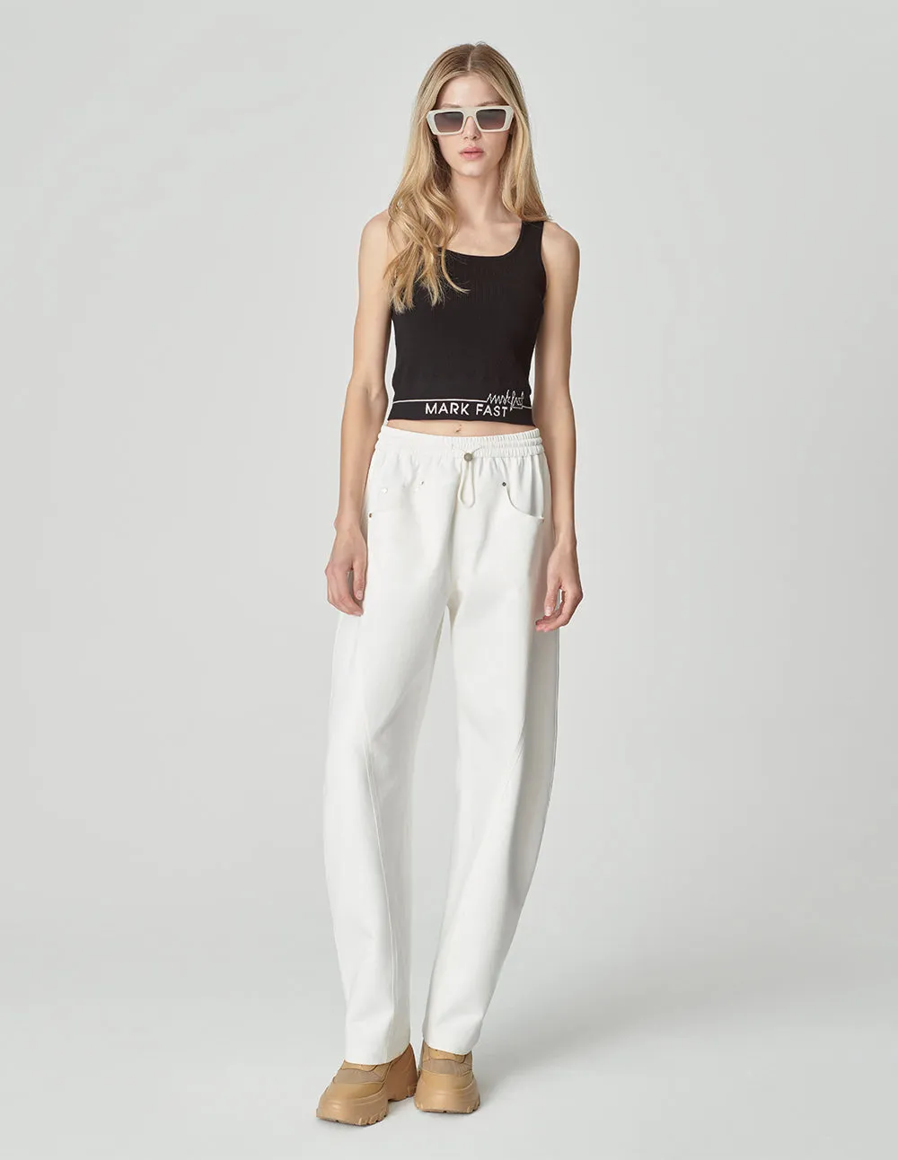 Couple Style Patchwork White Denim Casual Pants