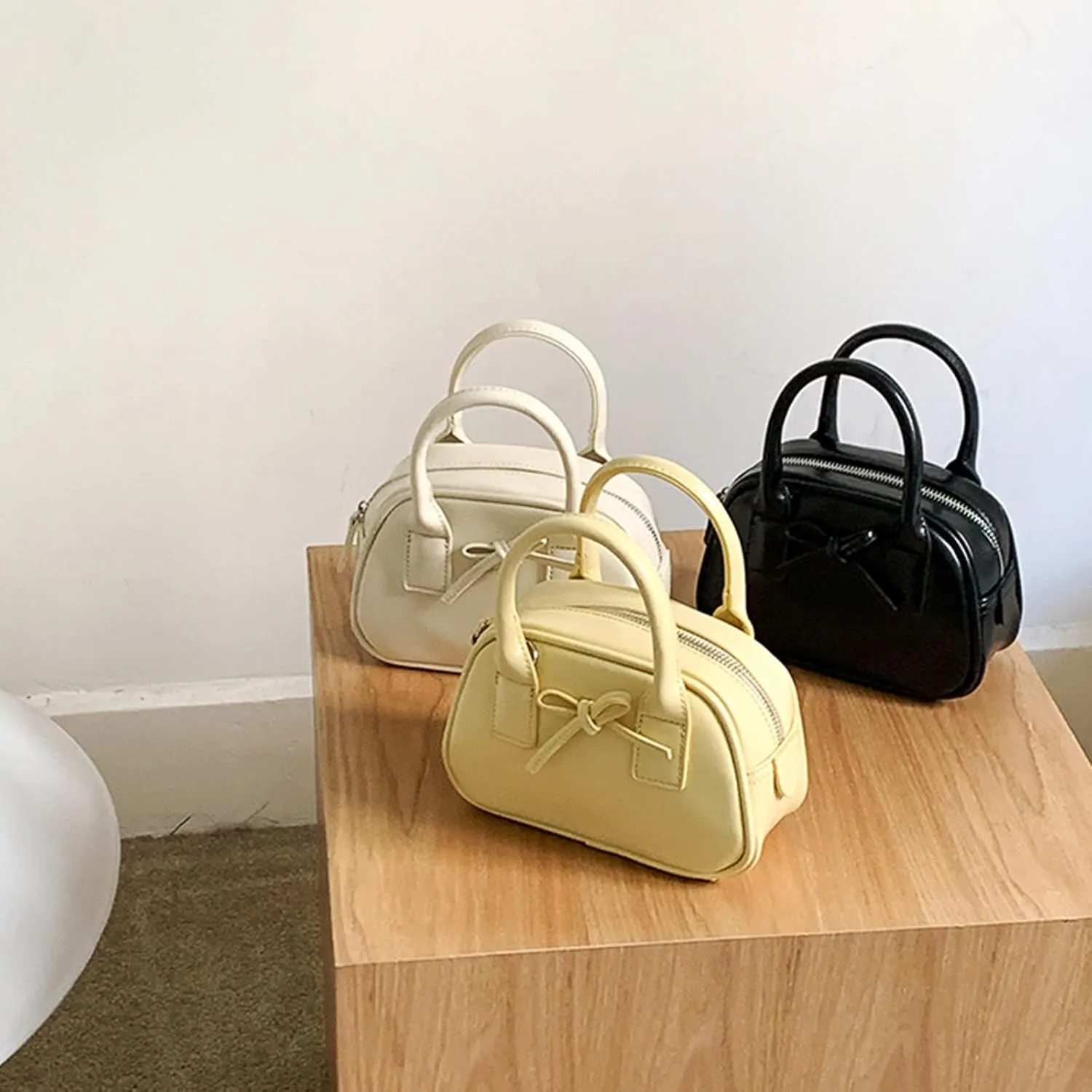 Creative Bows Aesthetic Shoulder Bag PU Leather Handbag Stylish Crossbody Bags Casual Satchel Purse For Everyday Use