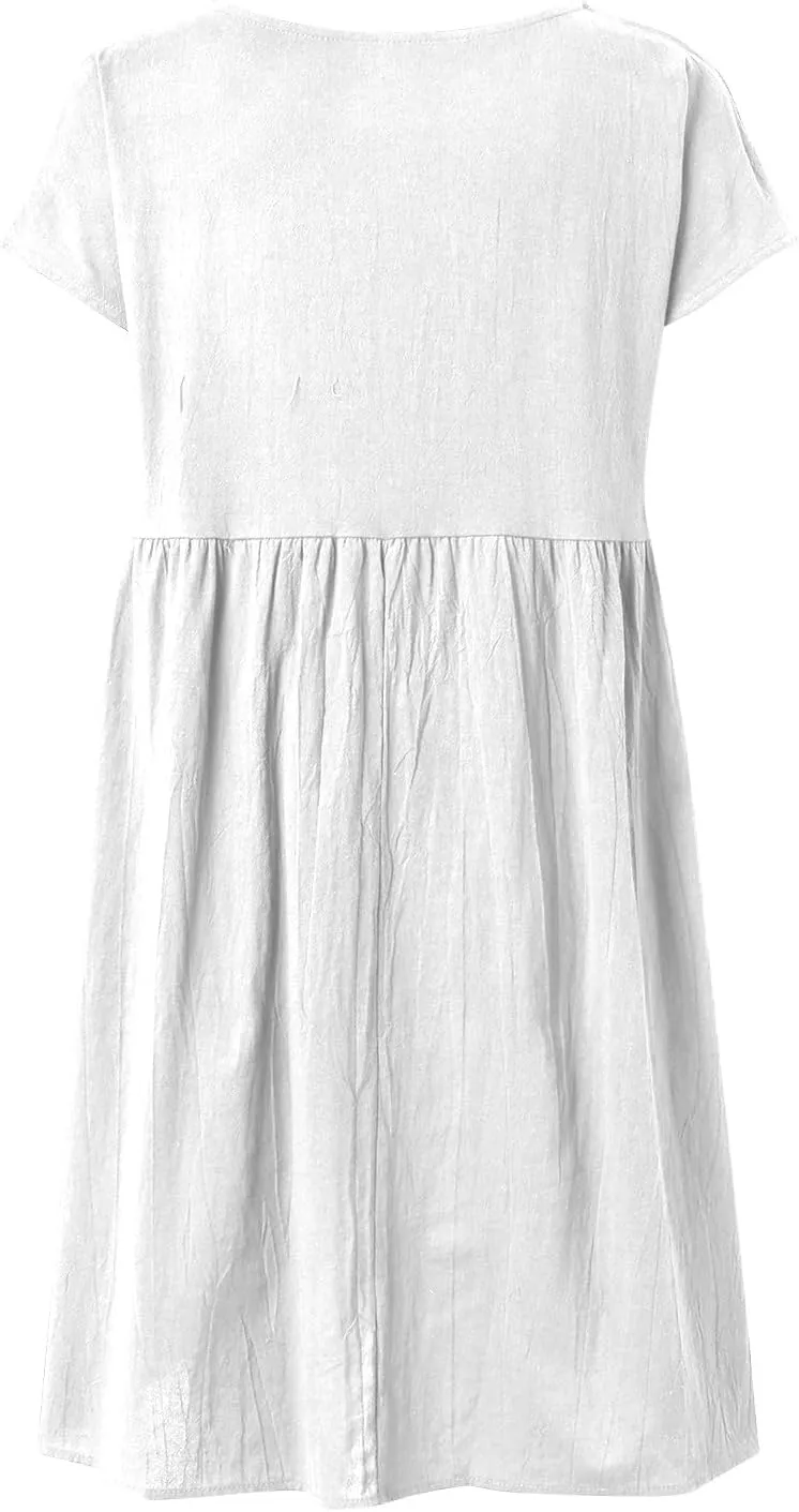 Crew Neck Summer Dresses For Women 2025 Short Sleeve Loose Fit Tunic Beach Dresses Patchwork Solid Shirt Sundress