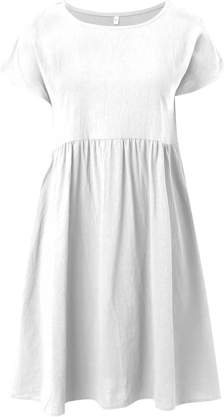 Crew Neck Summer Dresses For Women 2025 Short Sleeve Loose Fit Tunic Beach Dresses Patchwork Solid Shirt Sundress