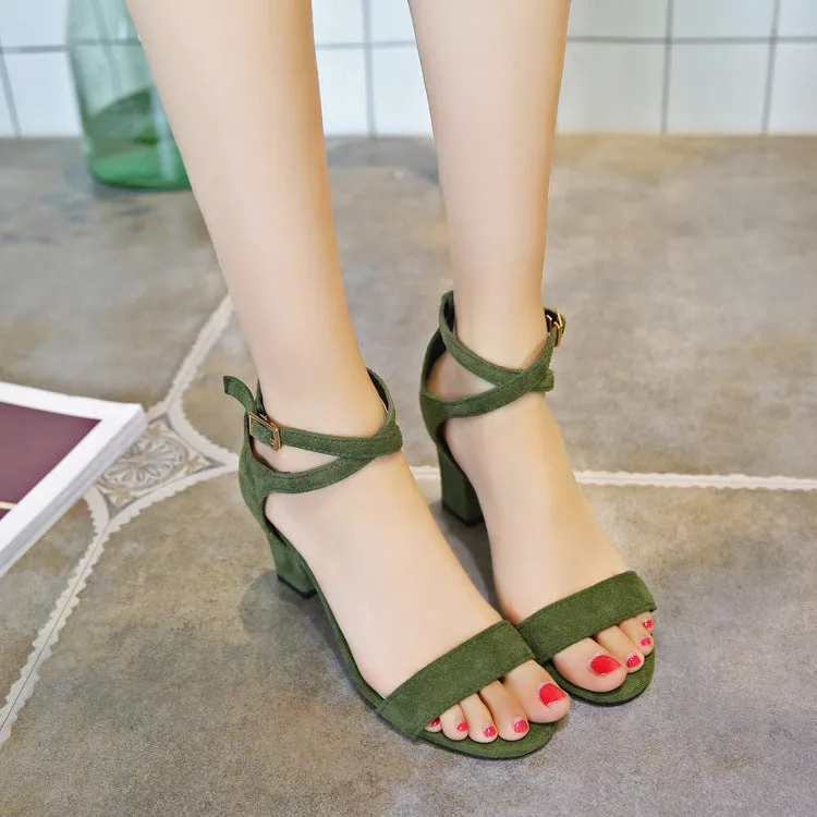 Cross Straps Ankle Open Toe Low Chunky Heels Sandals