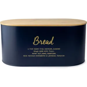 Cuisine Art DIVA Bread Box with Bamboo Lid Premium Bread Storage Container - Classic Bread Bin - Elegant Bread Organizer - Airtight Bread Preservation - Large Bread Tin - 34x18x15cm Navy Blue