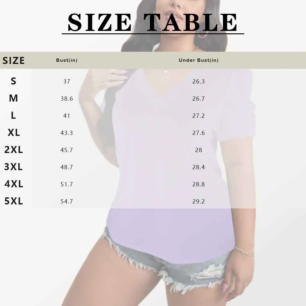 Custom Pet Face Mesh Women's V-Neck Puff Sleeve T-Shirts Personalized Summer Casual Shirt Tops for Women