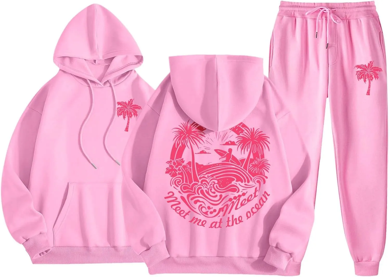 Cute 2 Piece Outfits for Women Teen Girls Preppy Puff Casual Hoodies Pockets Drawstring Pullover Oversized Sweatpants
