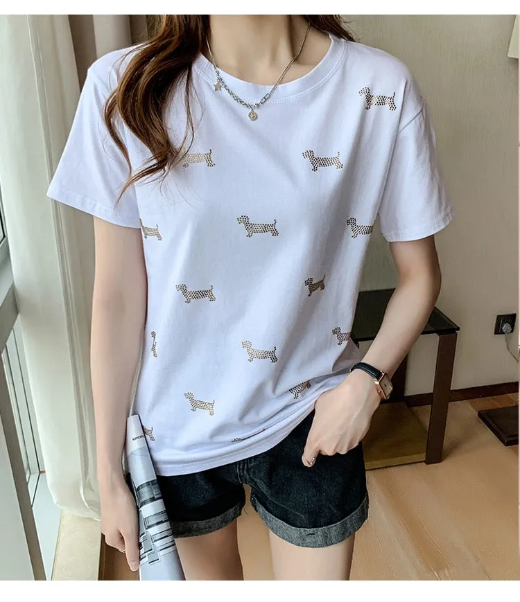 Cute Dachshund Beaded Casual Tee
