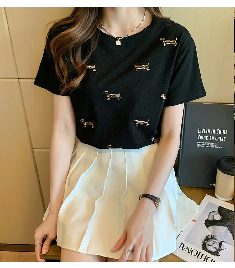 Cute Dachshund Beaded Casual Tee