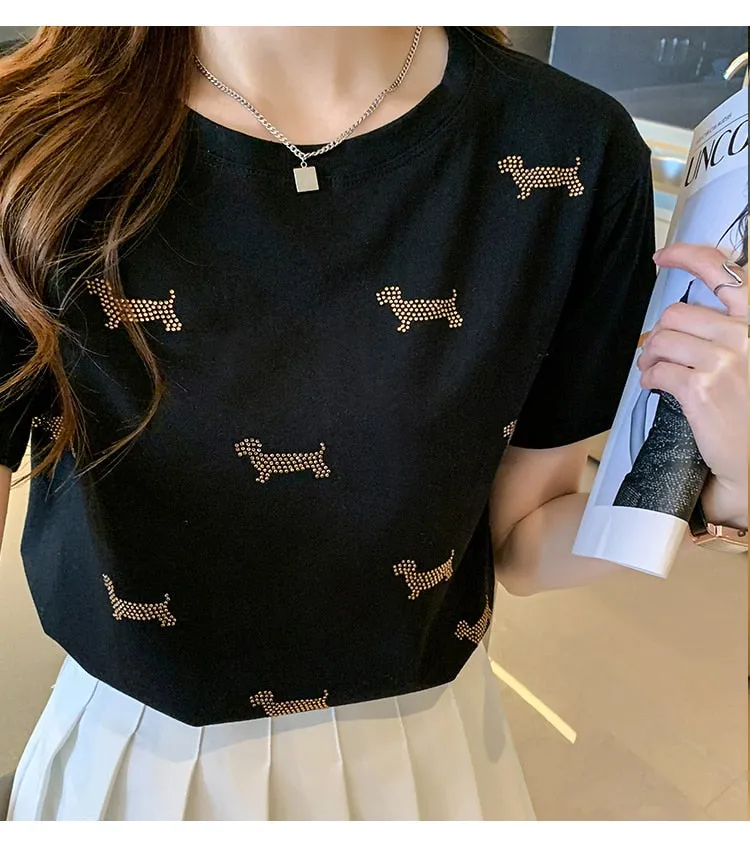 Cute Dachshund Beaded Casual Tee