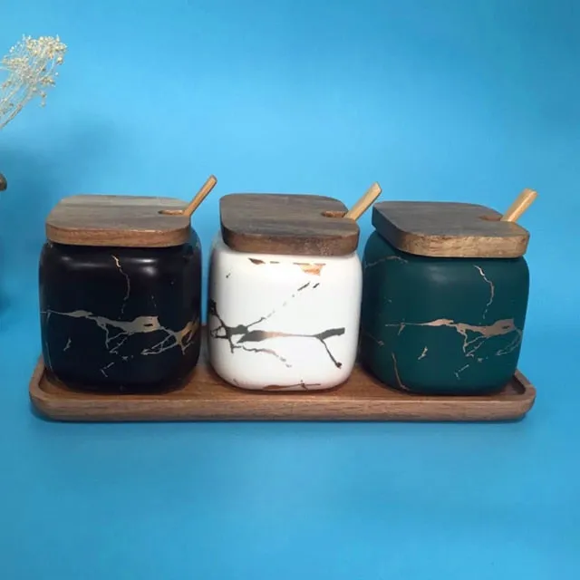 DARK GREEN CERAMIC SPICE JARS