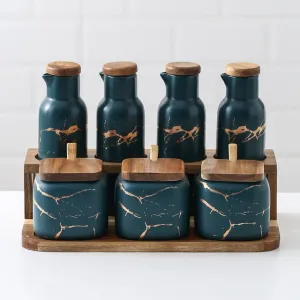 DARK GREEN CERAMIC SPICE JARS