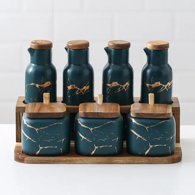 DARK GREEN CERAMIC SPICE JARS