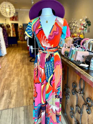 Deep V Neck Waist Tye Dress