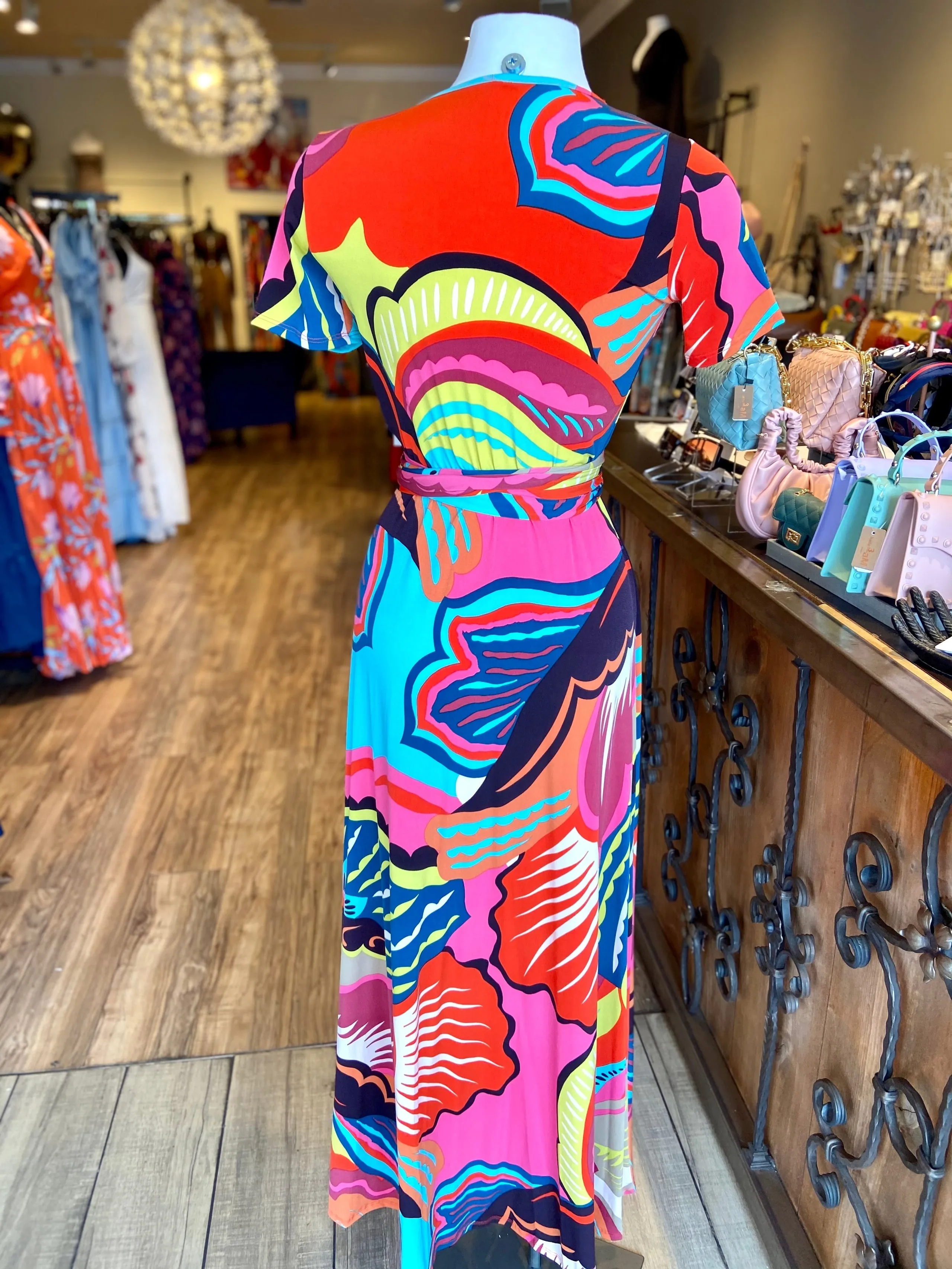 Deep V Neck Waist Tye Dress