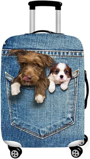 Denim 3D Cute cat Dog Styles Washable Print Luggage Cover Protector Suitcase Cover Carry On Cover with Zipper Fits 18-32 Inch Luggage for Holiday Travel and Great Gift Idea (Dog, S)