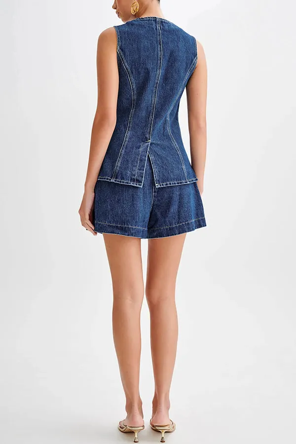 Denim High Waist Relaxed Fit Shorts