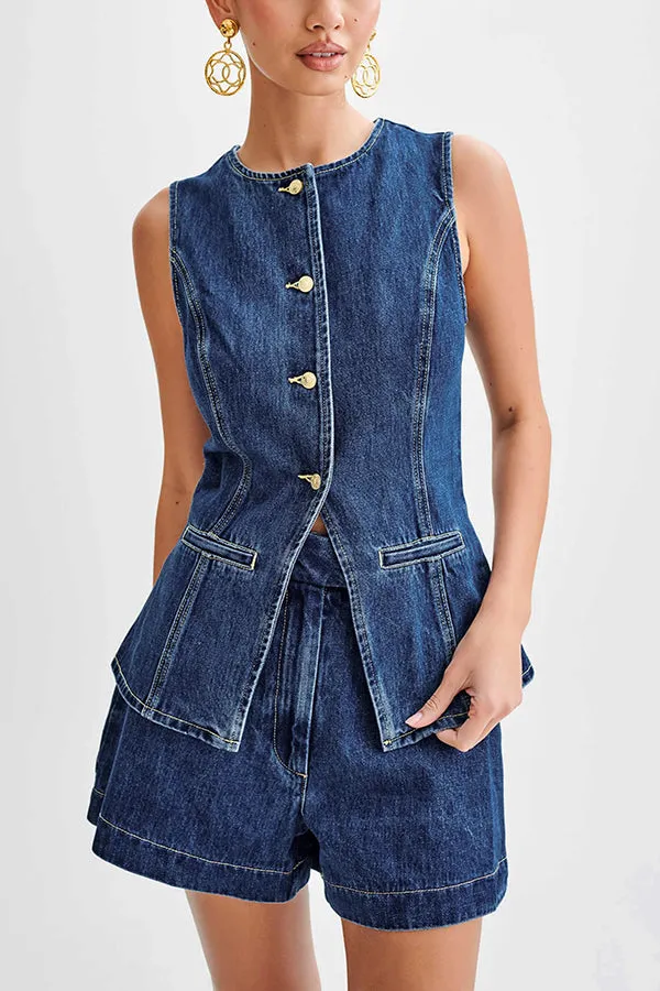 Denim High Waist Relaxed Fit Shorts