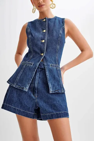 Denim High Waist Relaxed Fit Shorts