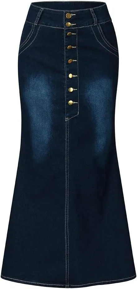 Denim Skirts for Women Stretch Denim Skirt Ladies Pencil Jeans Skirt Bodycon Slimming Long Skirt Knee Length Pencil Skirt
