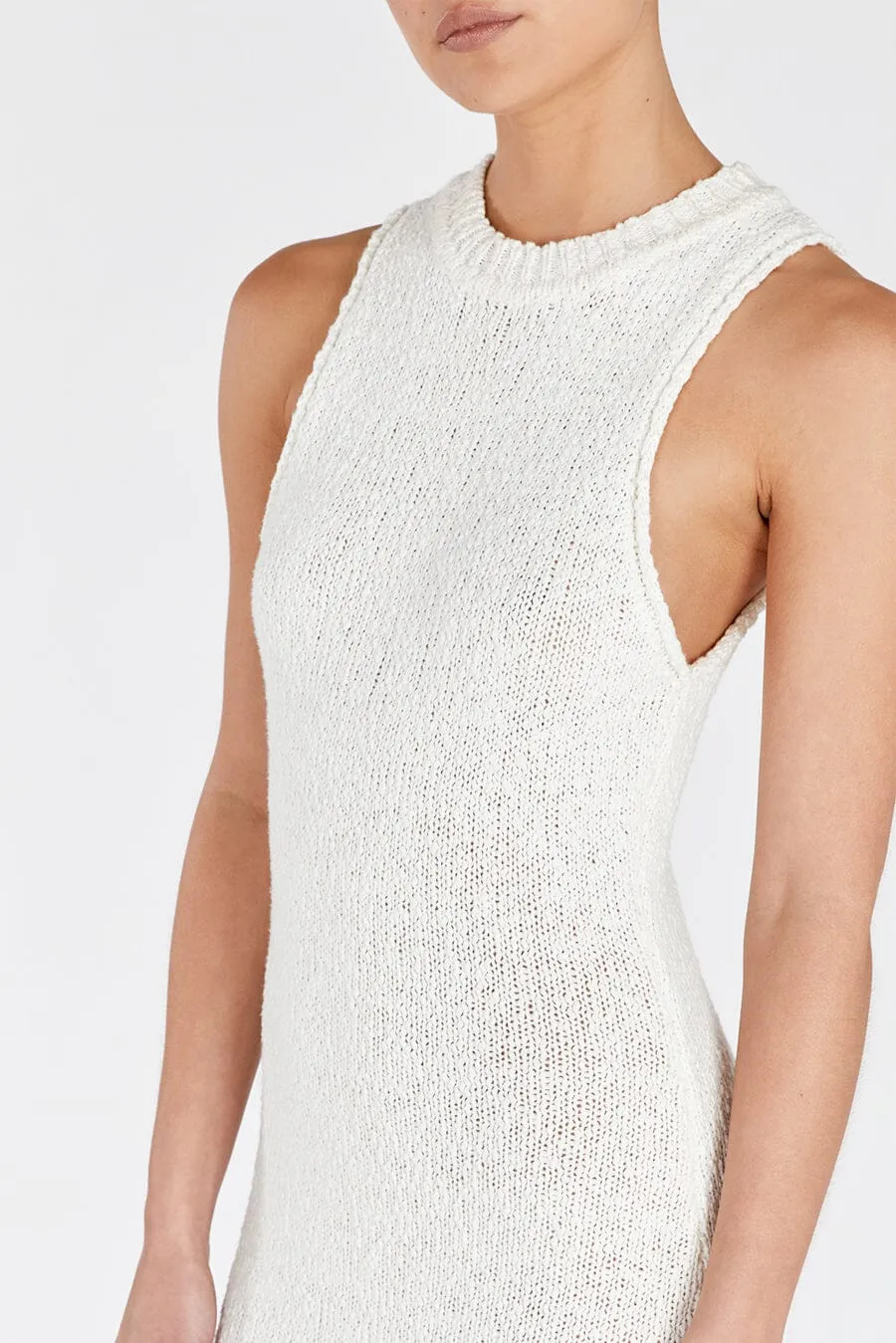 DION OFF WHITE BOUCLE CREW MAXI DRESS