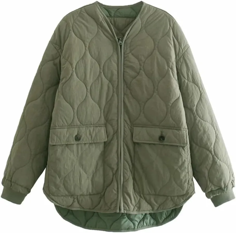 Disimlarl Women's Double-Sided Wear Cotton-Padded Jacket Loose Straight Casual Jacket With Pockets Coat
