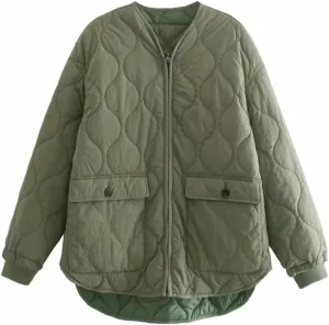 Disimlarl Women's Double-Sided Wear Cotton-Padded Jacket Loose Straight Casual Jacket With Pockets Coat