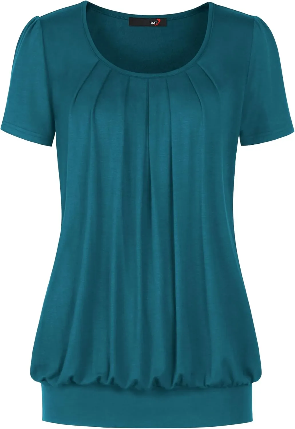 DJT Women's Short Sleeve Summer Tops Scoop Neck Pleated Front Casual Tee T Shirt