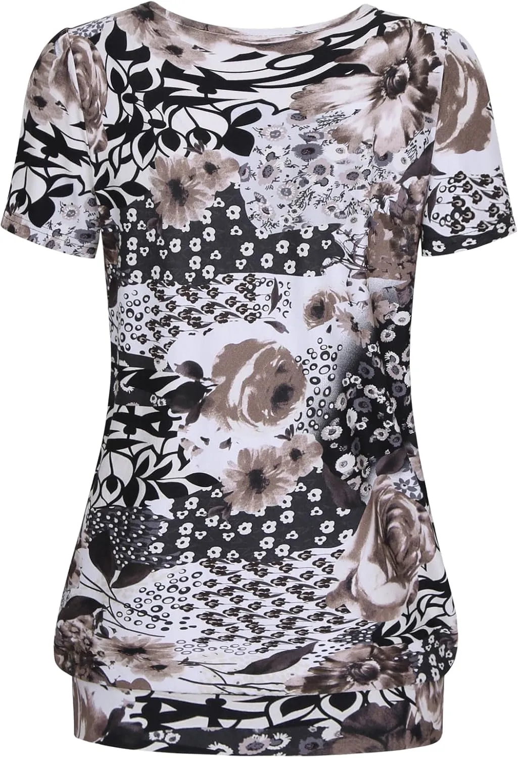 DJT Women's Short Sleeve Summer Tops Scoop Neck Pleated Front Casual Tee T Shirt