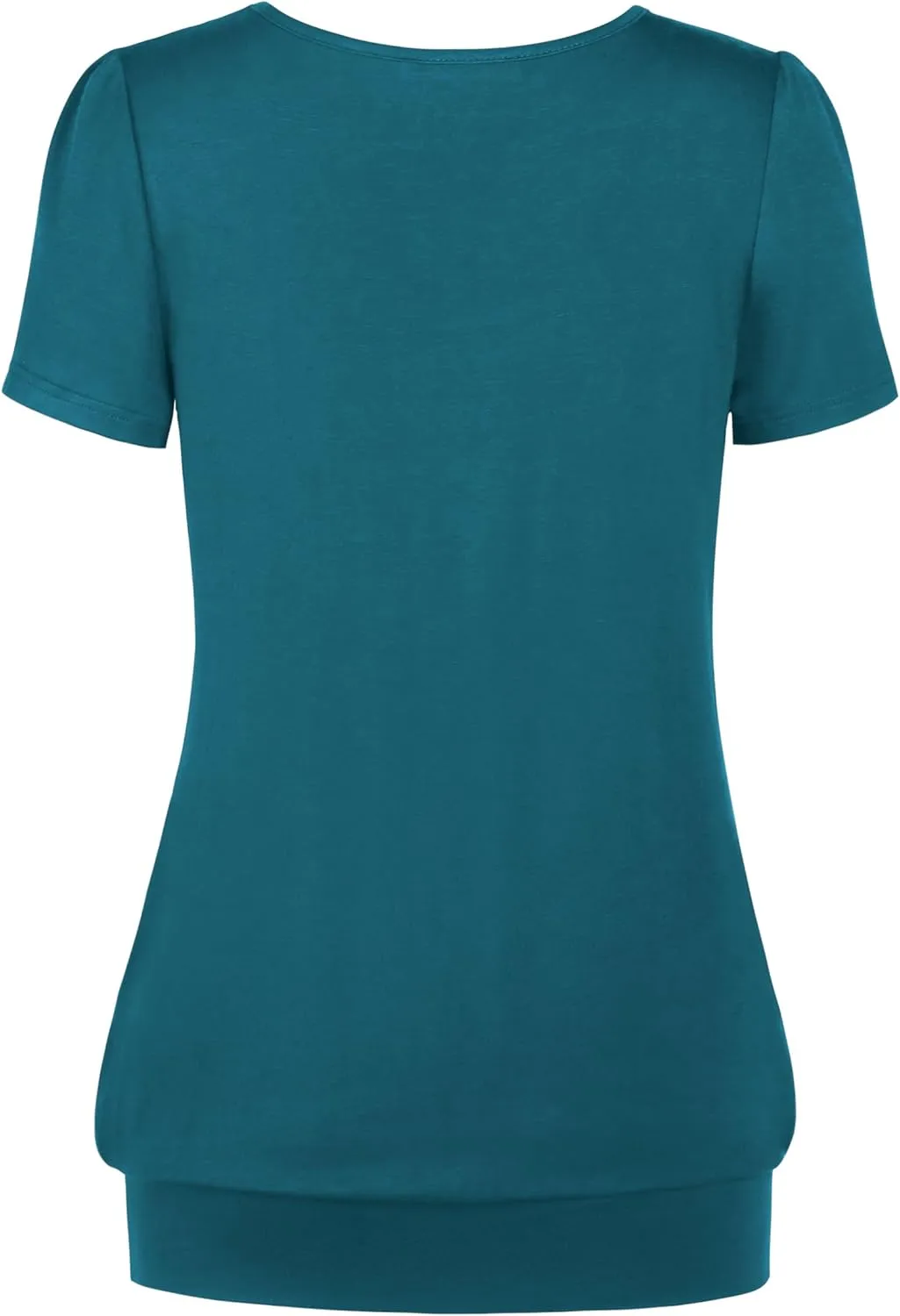 DJT Women's Short Sleeve Summer Tops Scoop Neck Pleated Front Casual Tee T Shirt