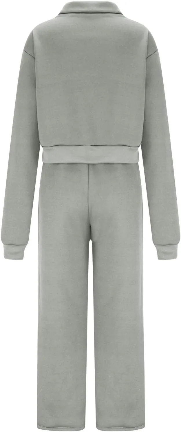DOLKFU Womens Half Zip Long Sleeve Casual Hoodies Tracksuit Wide Leg Loose Jogger Pant Fall Fashion 2 Piece Outfits