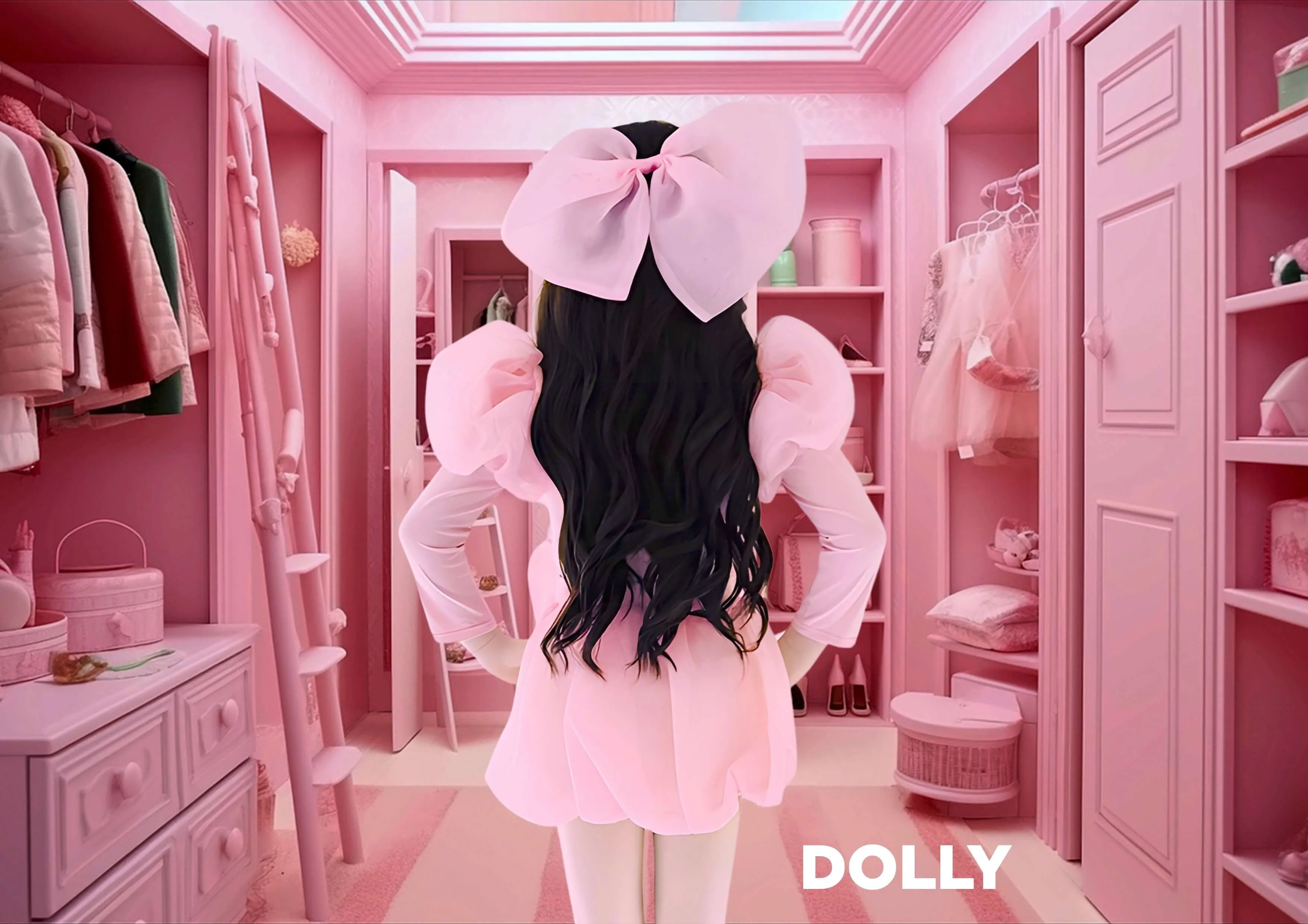 DOLLY WORLD PUFF LONG SLEEVE ORGANZA TOP WITH COTTON BODY dollypink
