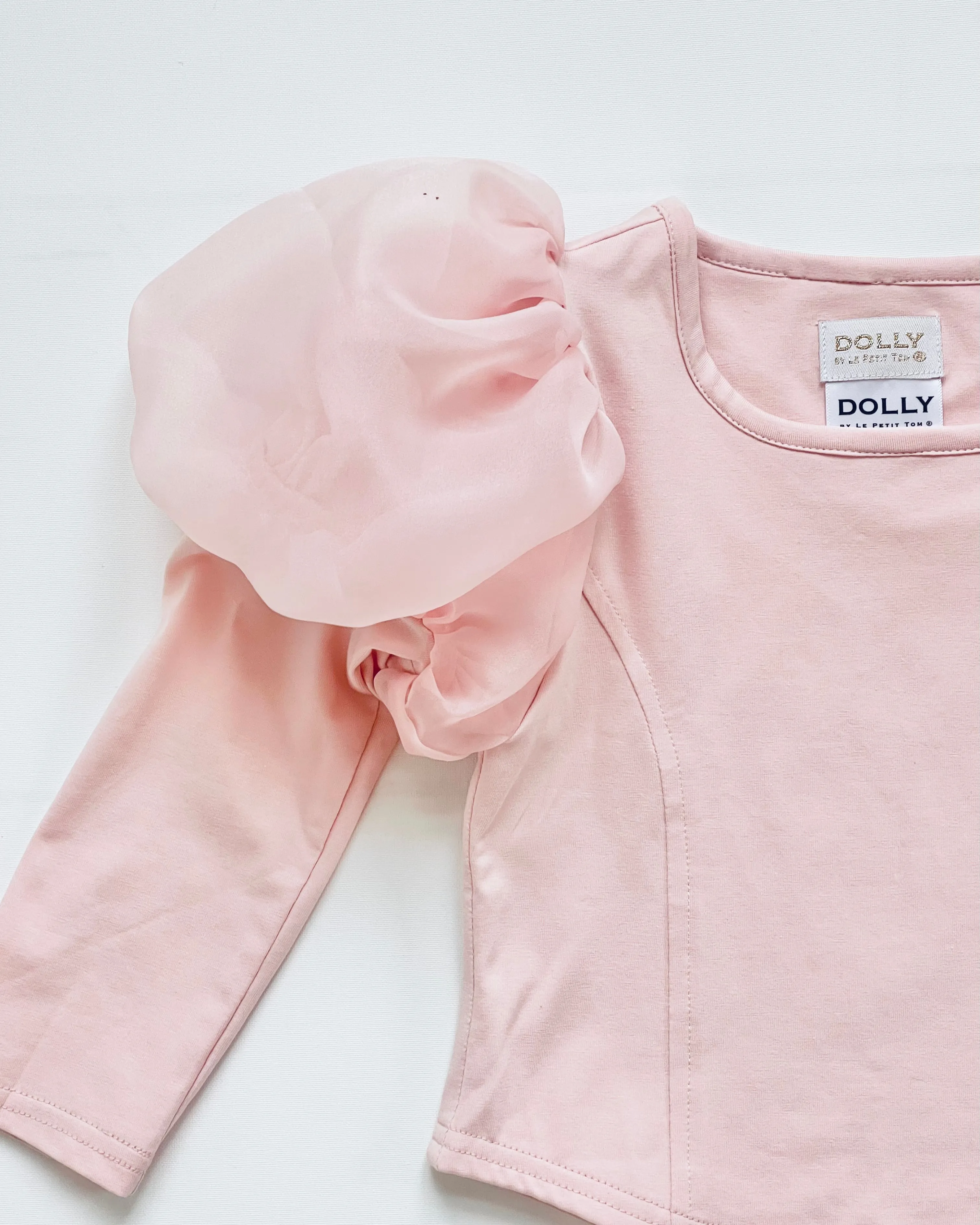 DOLLY WORLD PUFF LONG SLEEVE ORGANZA TOP WITH COTTON BODY dollypink