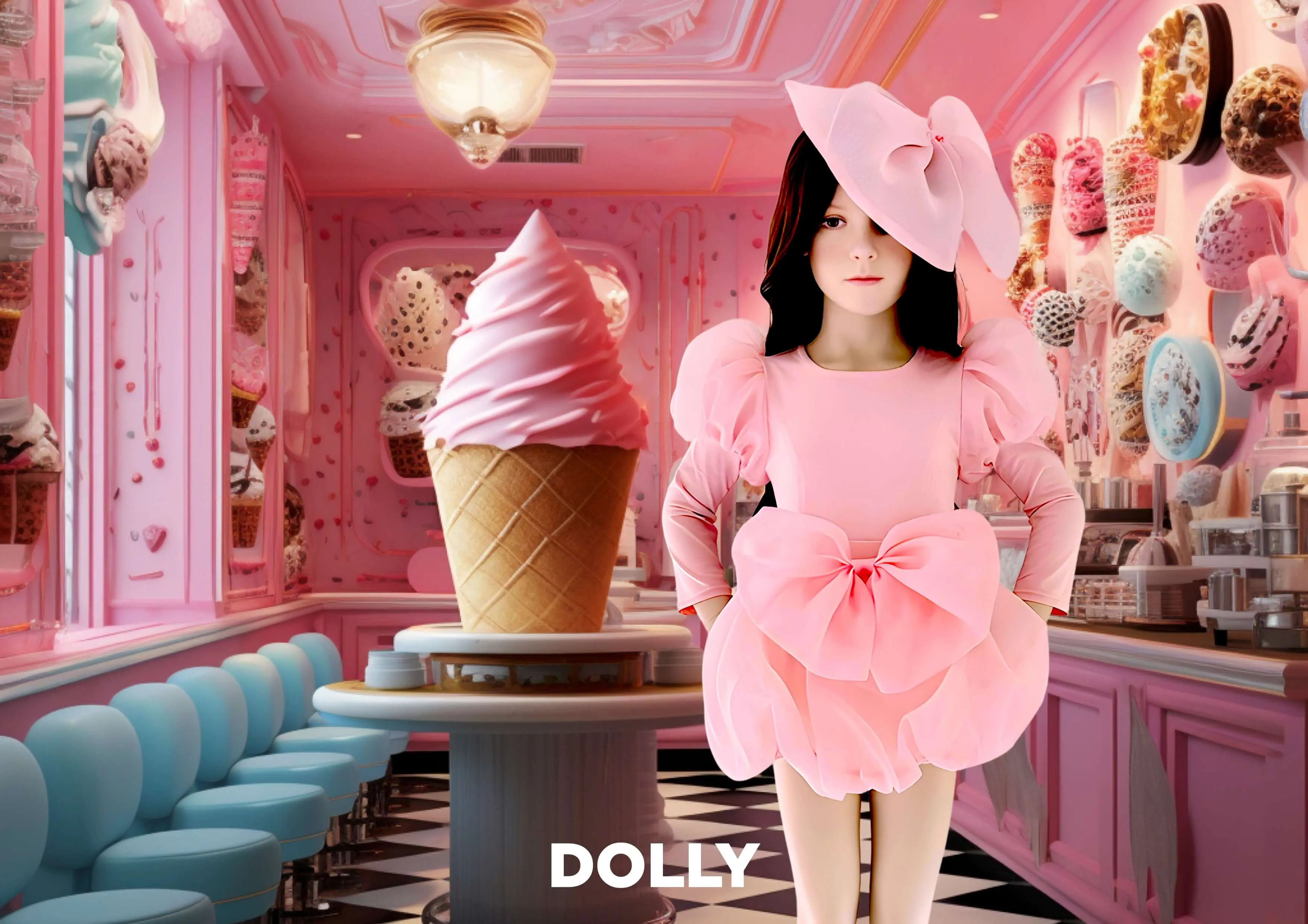 DOLLY WORLD PUFF LONG SLEEVE ORGANZA TOP WITH COTTON BODY dollypink