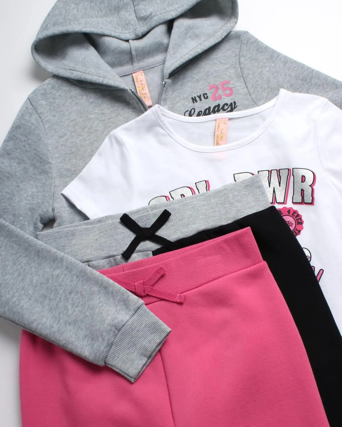 Dreamstar Girls' Activewear Set - 4 Piece Cozy Fleece Hoodie, Short Sleeve T-shirt and Jogger Pants Set for Girls (7-16)