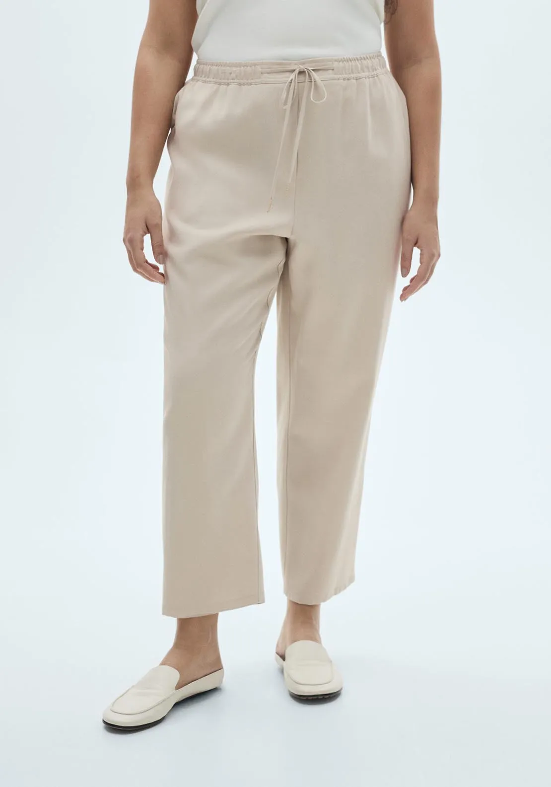 Elastic waist flowy trousers - Light Beige