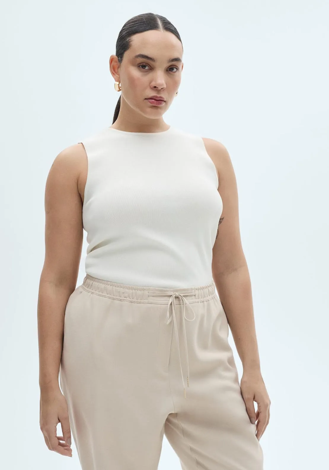 Elastic waist flowy trousers - Light Beige