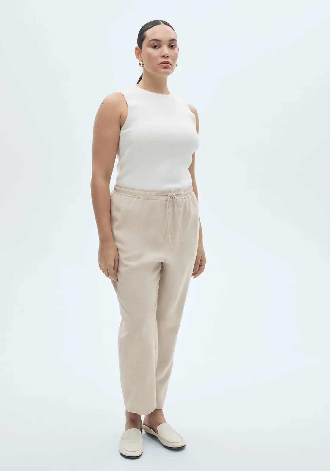 Elastic waist flowy trousers - Light Beige