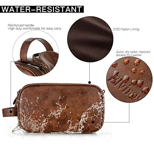Elviros Toiletry Bag for Men, Large Travel Shaving Dopp Kit Water-resistant Bathroom Toiletries Organizer PU Leather Cosmetic Bags