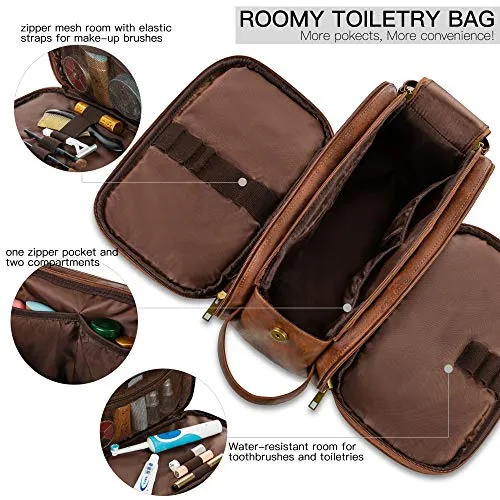 Elviros Toiletry Bag for Men, Large Travel Shaving Dopp Kit Water-resistant Bathroom Toiletries Organizer PU Leather Cosmetic Bags