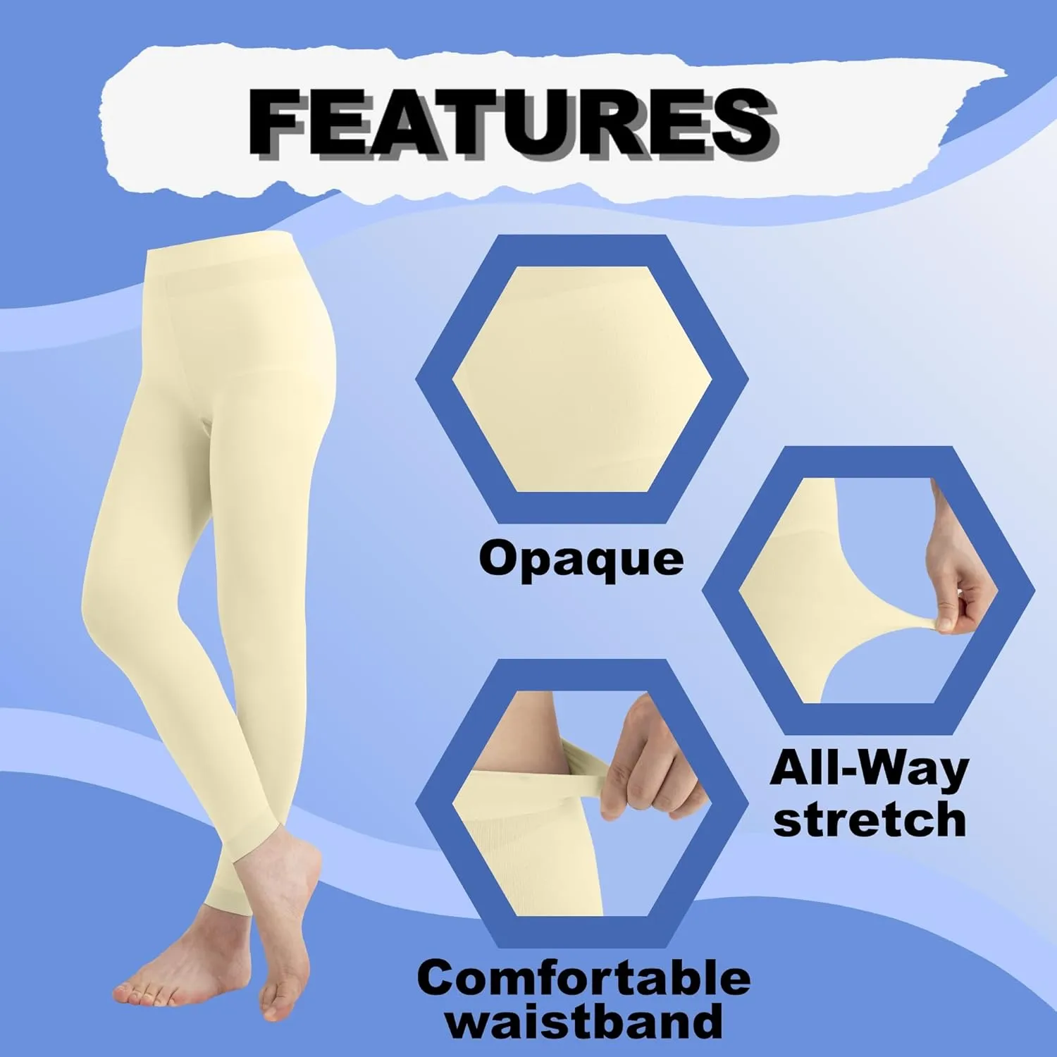 EMEM Apparel Women's Solid Colored Opaque Microfiber Footless Tights