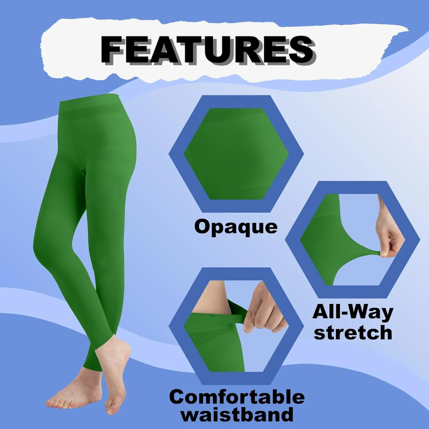 EMEM Apparel Women's Solid Colored Opaque Microfiber Footless Tights