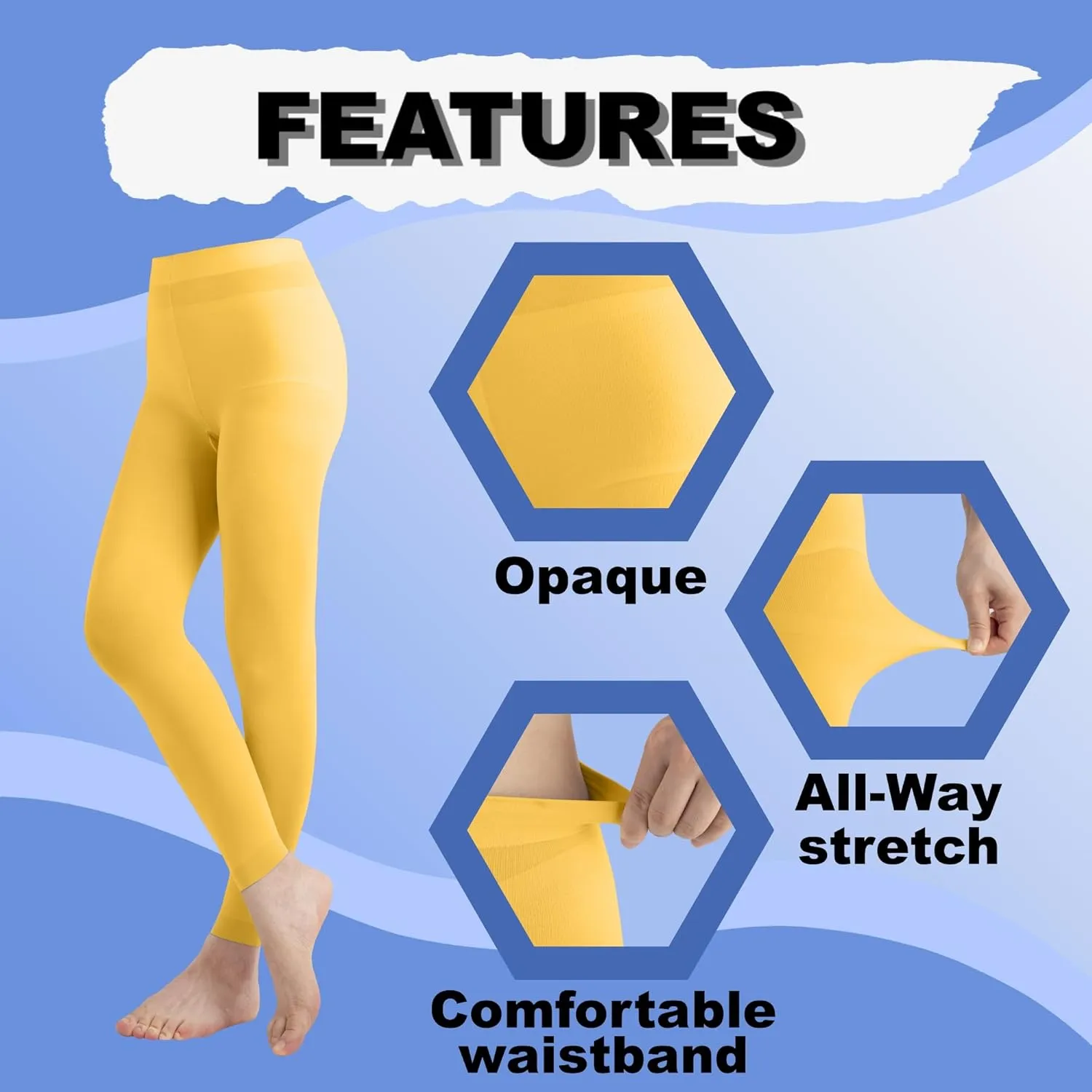 EMEM Apparel Women's Solid Colored Opaque Microfiber Footless Tights