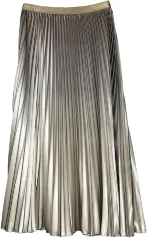 ERFMFKL Women Shiny Gradient High Waist Pleated Midi Skirt Loose Summer Casual Office Skirt