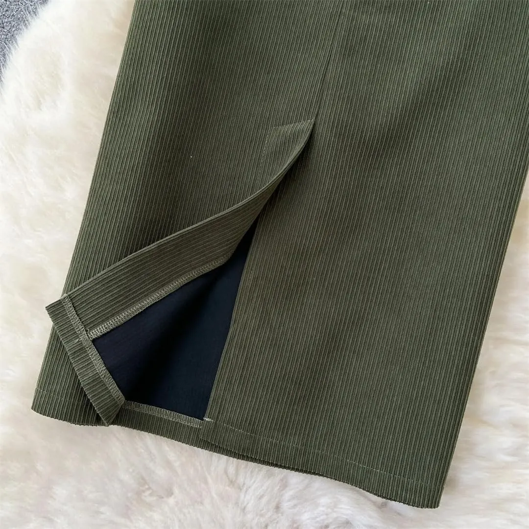 ERFMFKL Womens Solid Color High Waisted Corduroy Slim A-Line Wrap Skirt Casual Party Maxi Skirt