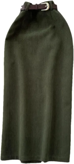 ERFMFKL Womens Solid Color High Waisted Corduroy Slim A-Line Wrap Skirt Casual Party Maxi Skirt