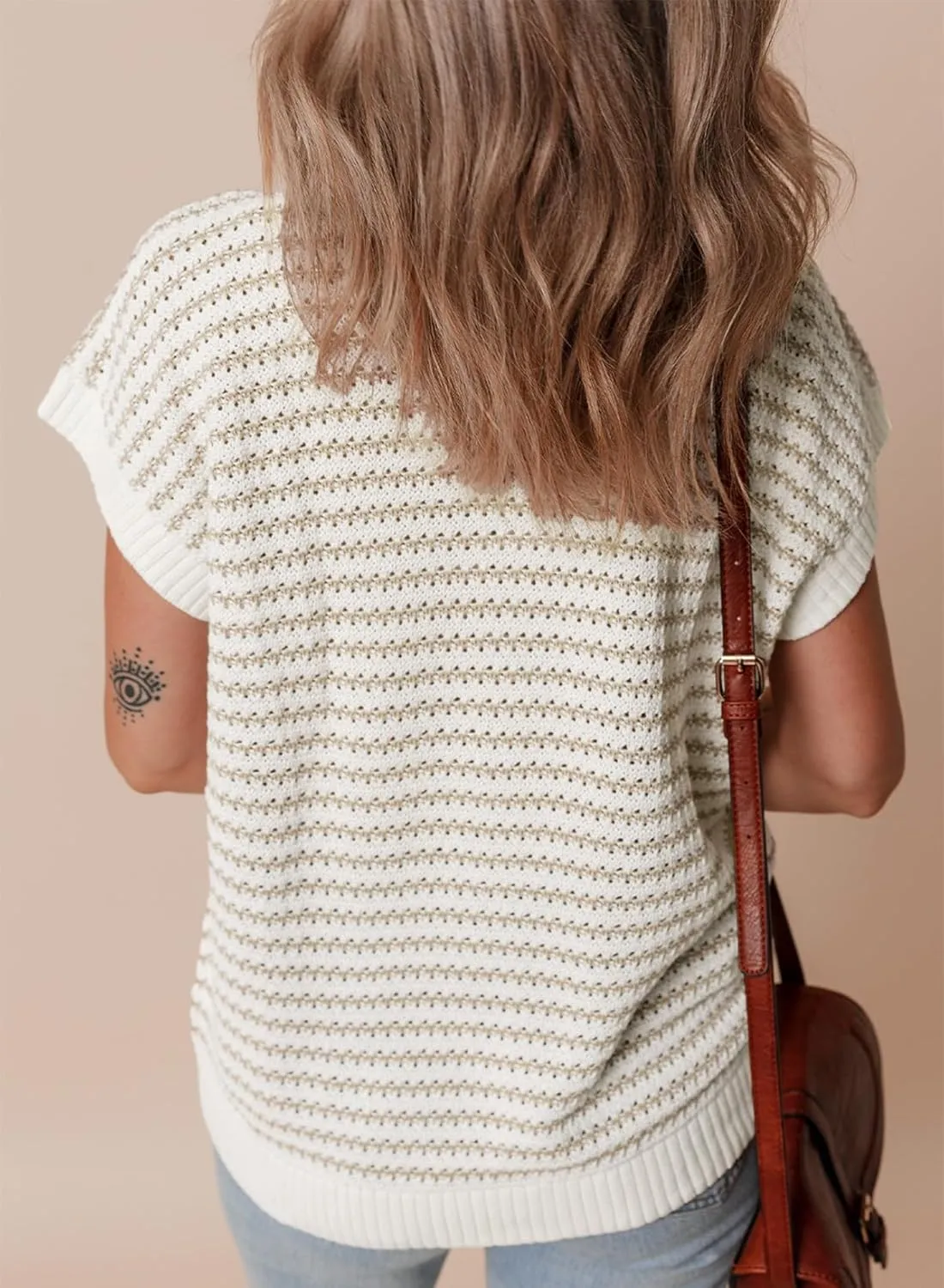 EVALESS Women's Sweater Vest Striped Pullover Tank Top Round Neck Cap Sleeve Lightweight 2025 Summer Casual Clothes