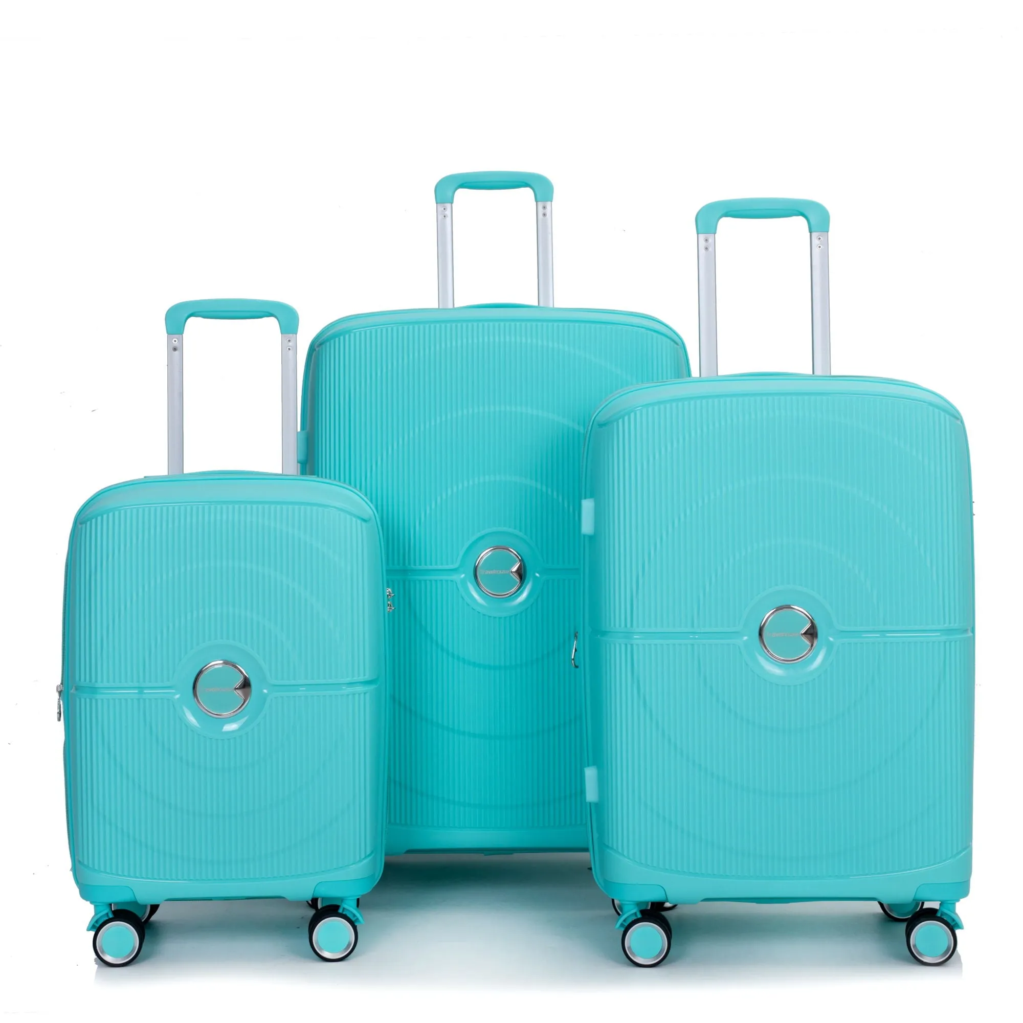 Expandable Hardshell Suitcase Double Spinner Wheels Pp Luggage Sets Lightweight Durable Suitcase With Tsa Lock, 3 Piece Set - Lake Blue