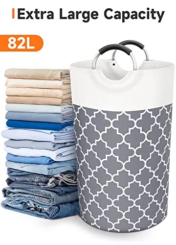 Fabspace Large Laundry Basket Laundry Hamper Bag Washing Bin Clothes Bag Collapsible Tall With Handles Waterproof Travel Bathroom College Essentials Storage For College Dorm, Family (Grey) …