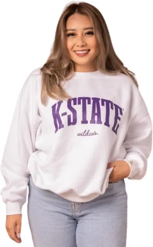 Fan Girl Kansas State Wildcats Collegiate Oversized Crewneck Sweatshirt, K-State Womens Apparel, White, Sizes S-3XL