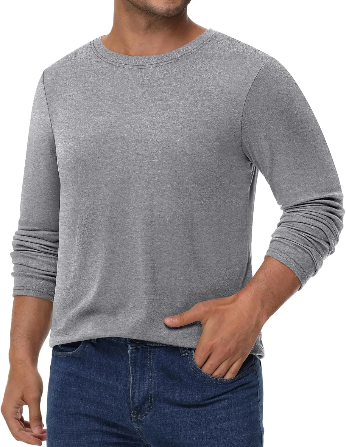 Ficerd 3 Pack Men's Big and Tall Shirts Long Sleeve Cotton Tee Crew Neck Oversize Tops Casual Loose Fit Knitted T Shirts